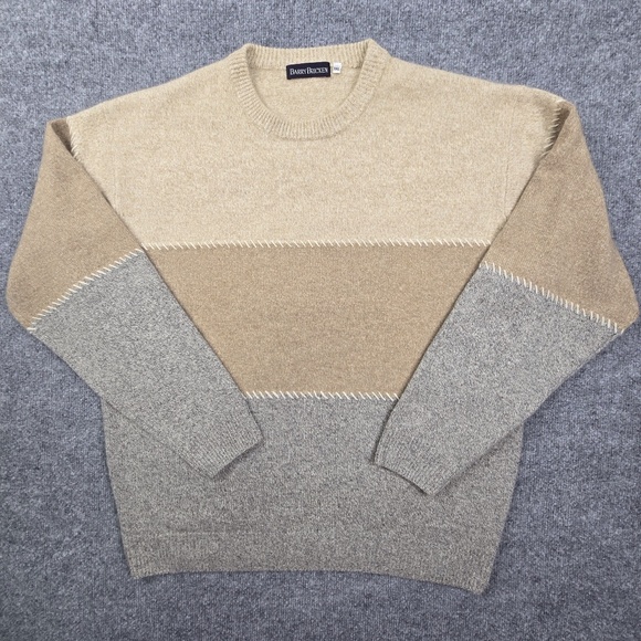 Barry Bricken Mens XXL100% Cashmere Sweater Tan Gray Colorblock Crewneck - Picture 1 of 8